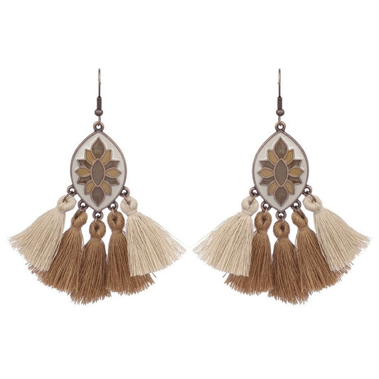 Trendy Brown Tassel Handmade Dangle Hanging Earrings for Women Indian Jewelry Trendy Vintage Round Leaf Boho Earrings